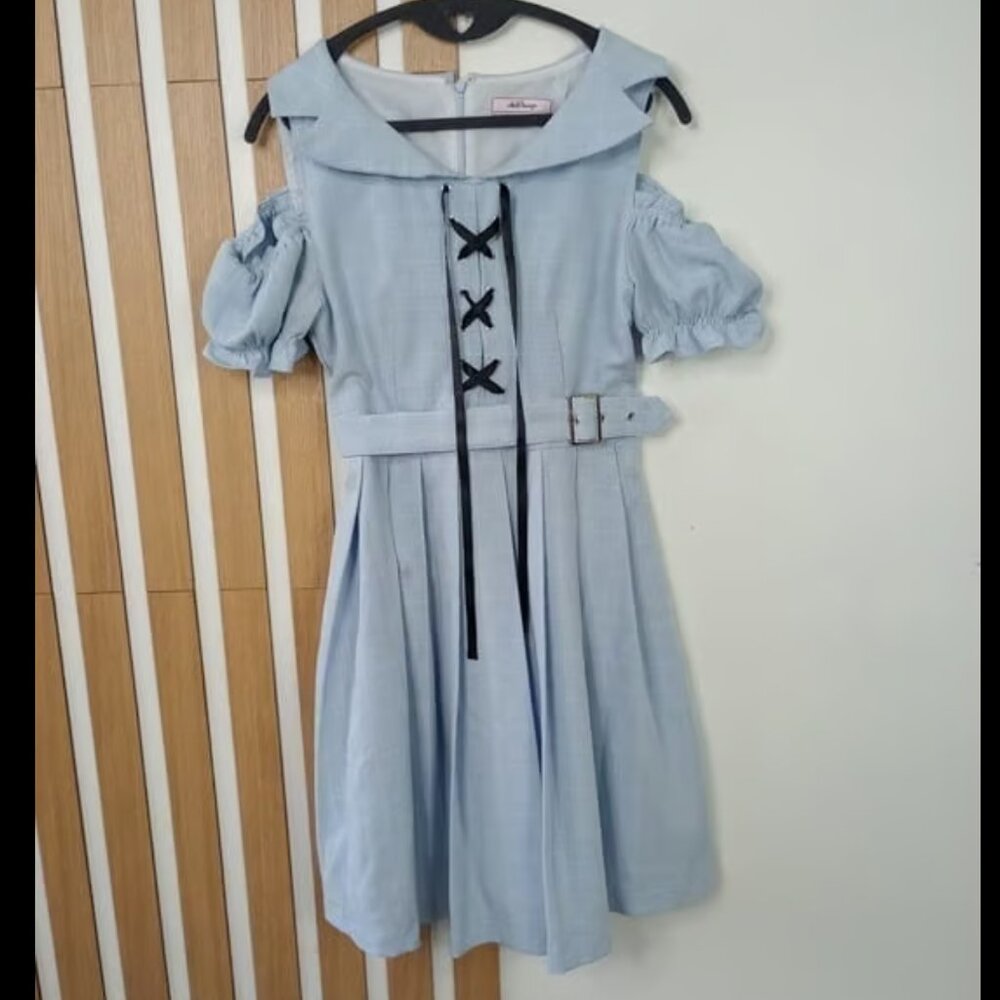 AnkRouge Japan Lolita off the shoulder lace up dress _light Blue